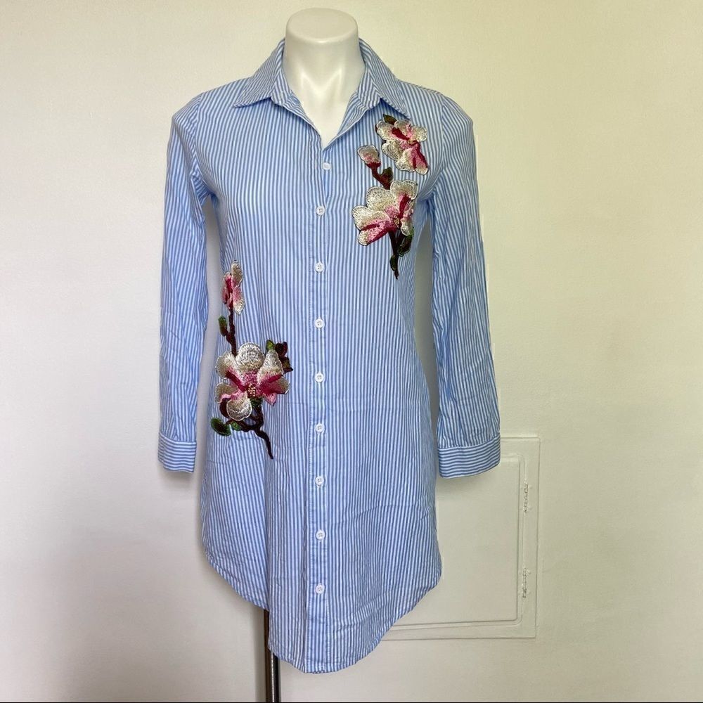 Shein Embroidered Button Down Shirt Dress